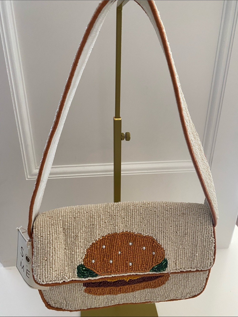 Beaded Burger Bag in Cream and Brown